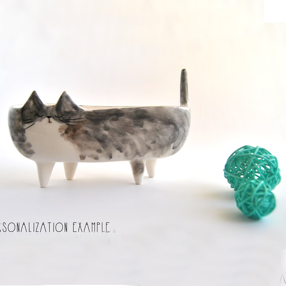 Personalizated Ceramic Cat Planter