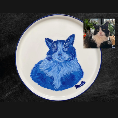 Cat Portrait Plate Blue and White Porcelain