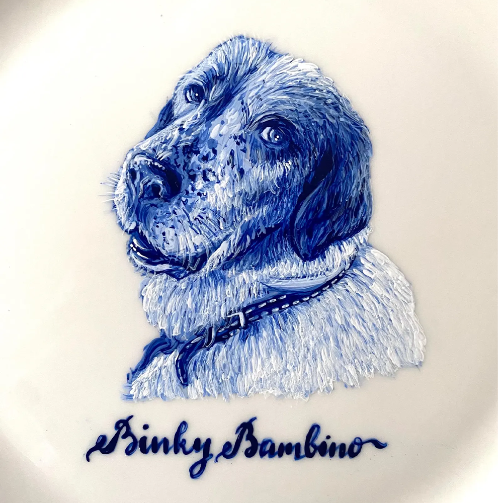 Cat Portrait Plate Blue and White Porcelain