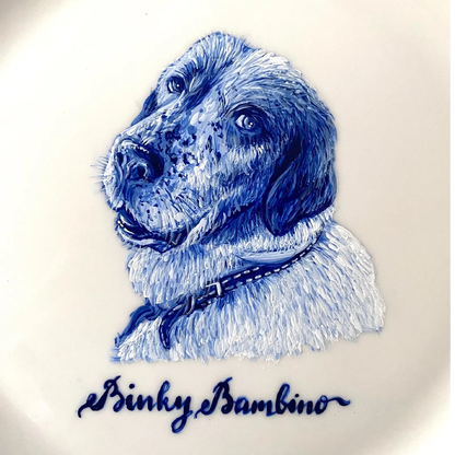 Cat Portrait Plate Blue and White Porcelain
