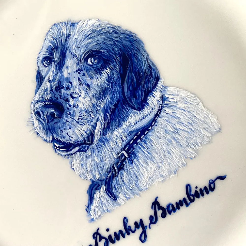 Cat Portrait Plate Blue and White Porcelain