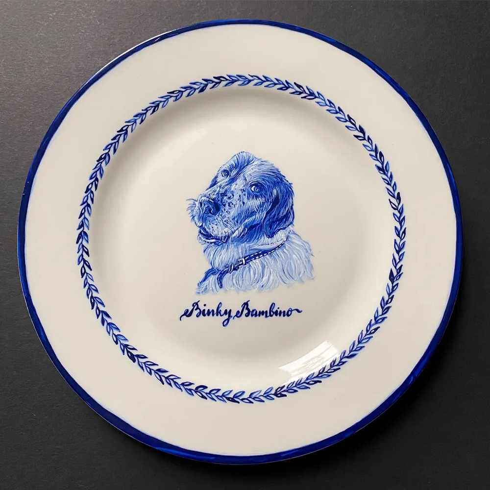 Cat Portrait Plate Blue and White Porcelain