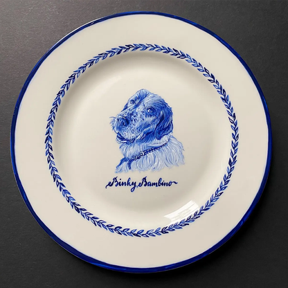 Cat Portrait Plate Blue and White Porcelain